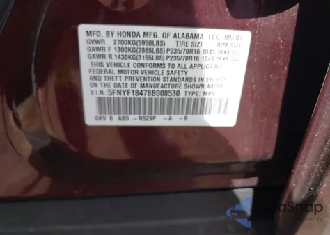 2008 Honda Pilot Ex из США, поврежденный, VIN 5FNYF18478B008530